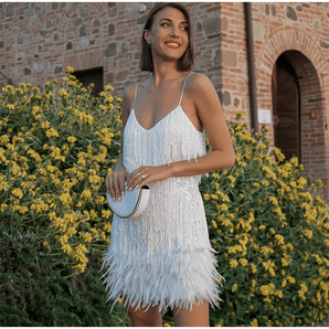 Robe Glamour à fines bretelles et franges Pour Soirée, Cérémonie